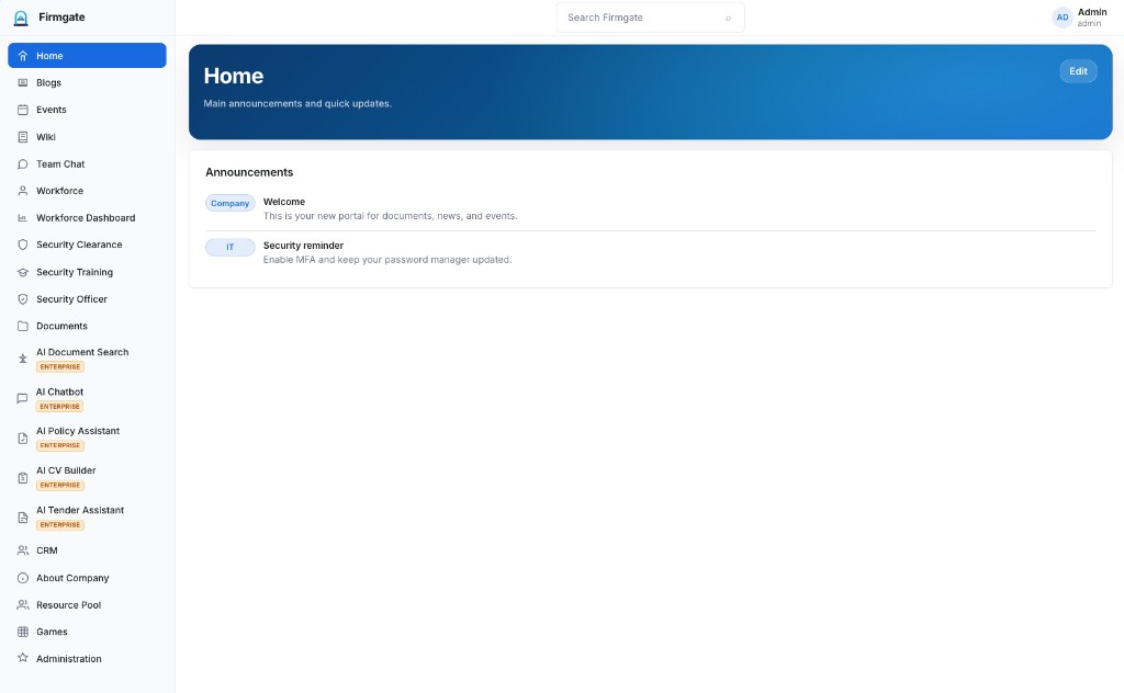 FirmGate Enterprise dashboard
